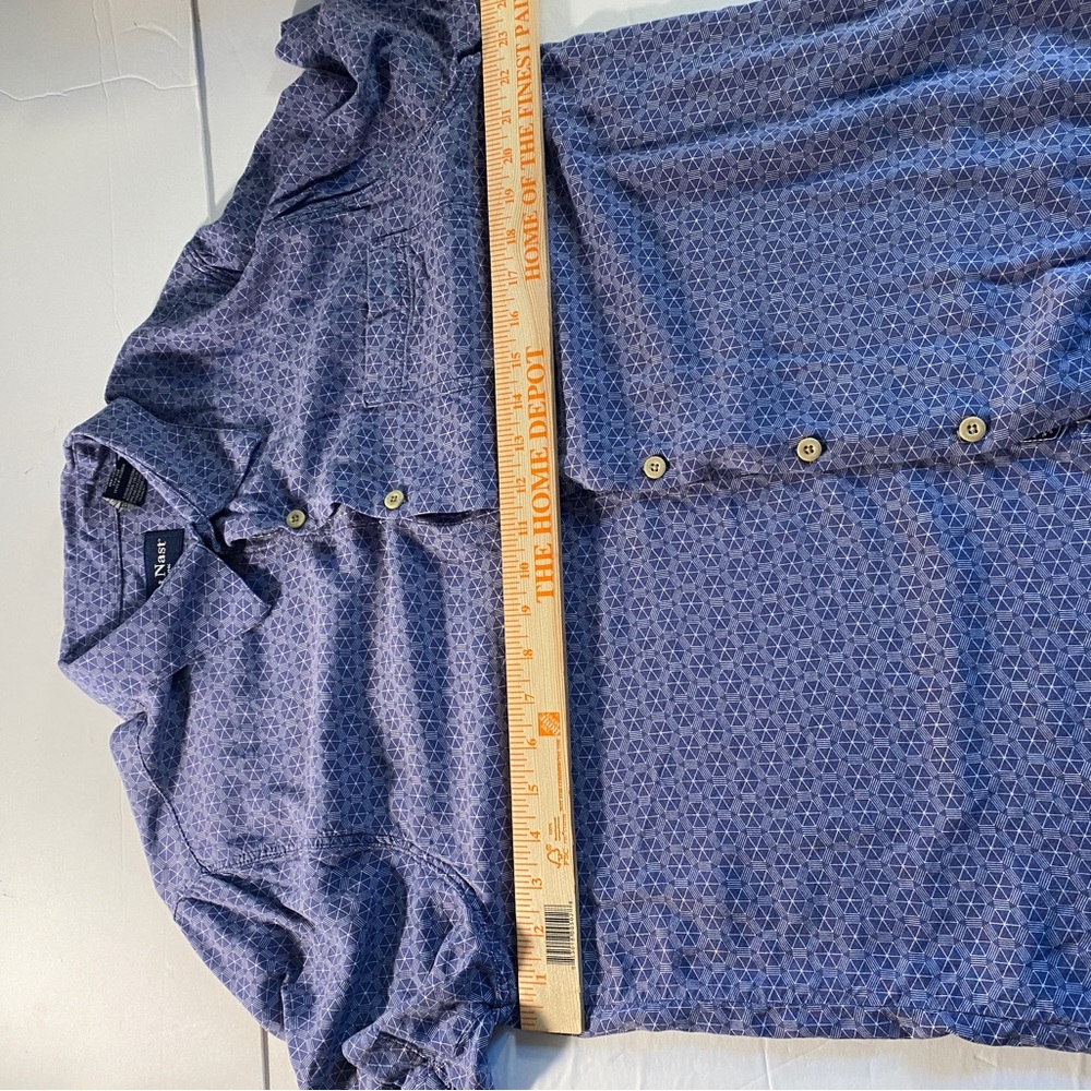 NAT NAST Luxury Originals Blue Geometric Button Up Shirt Pocket Rayon Mens Large - Picture 8 of 9